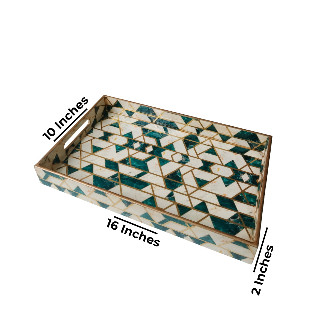 Wooden Green Abstract Print Design Enamel Tray