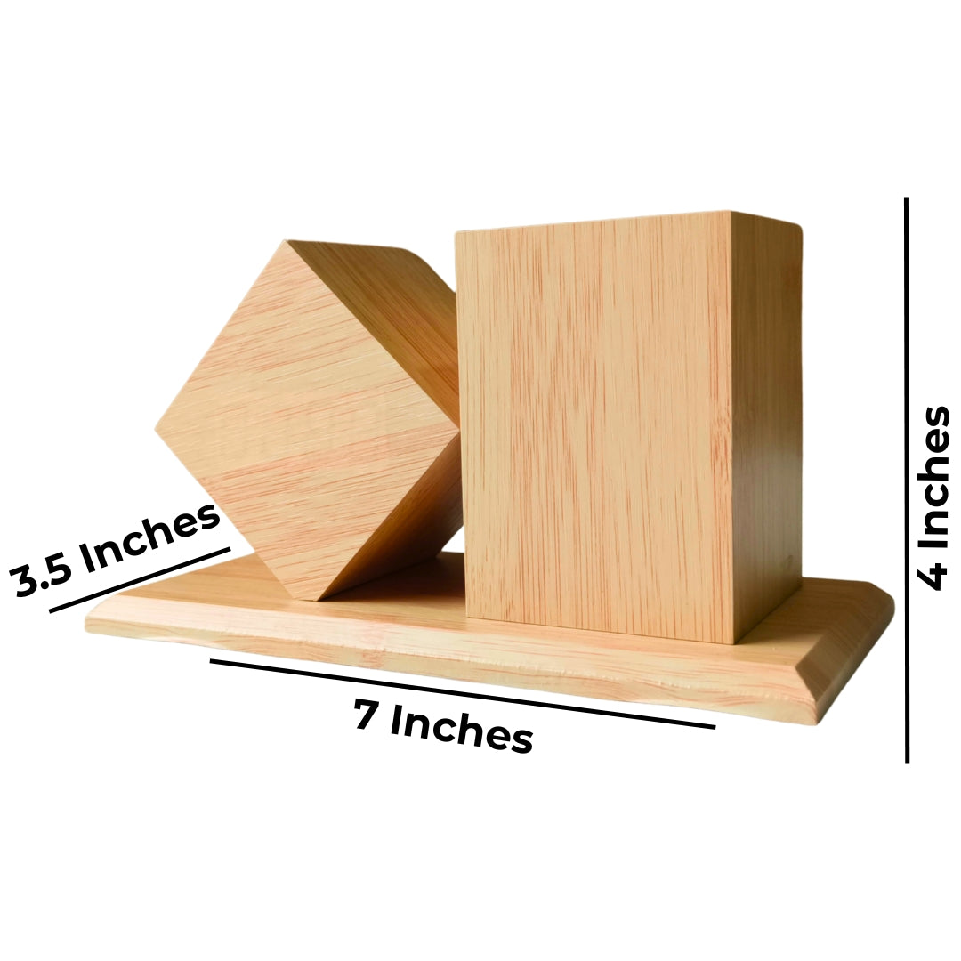 Wooden Cube Of Penstand With Digital Clock