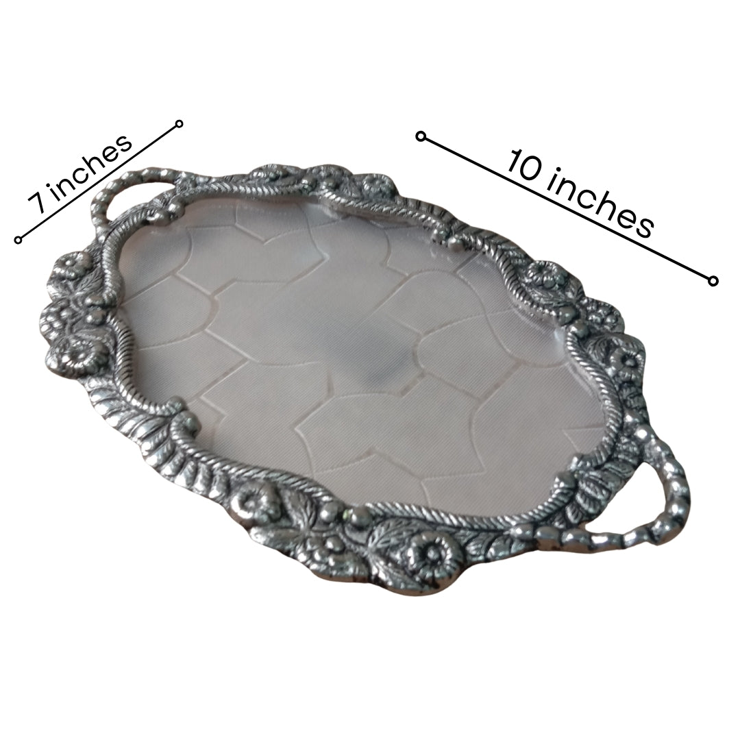 Silver Plated Tray and Glass Set of 2 with Turquoise Velvet Box for Gifting