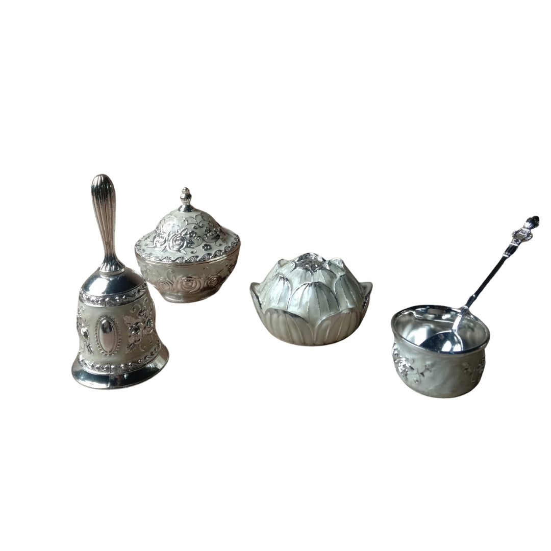 Silver-Plated Peacock Design Pooja Thali Set
