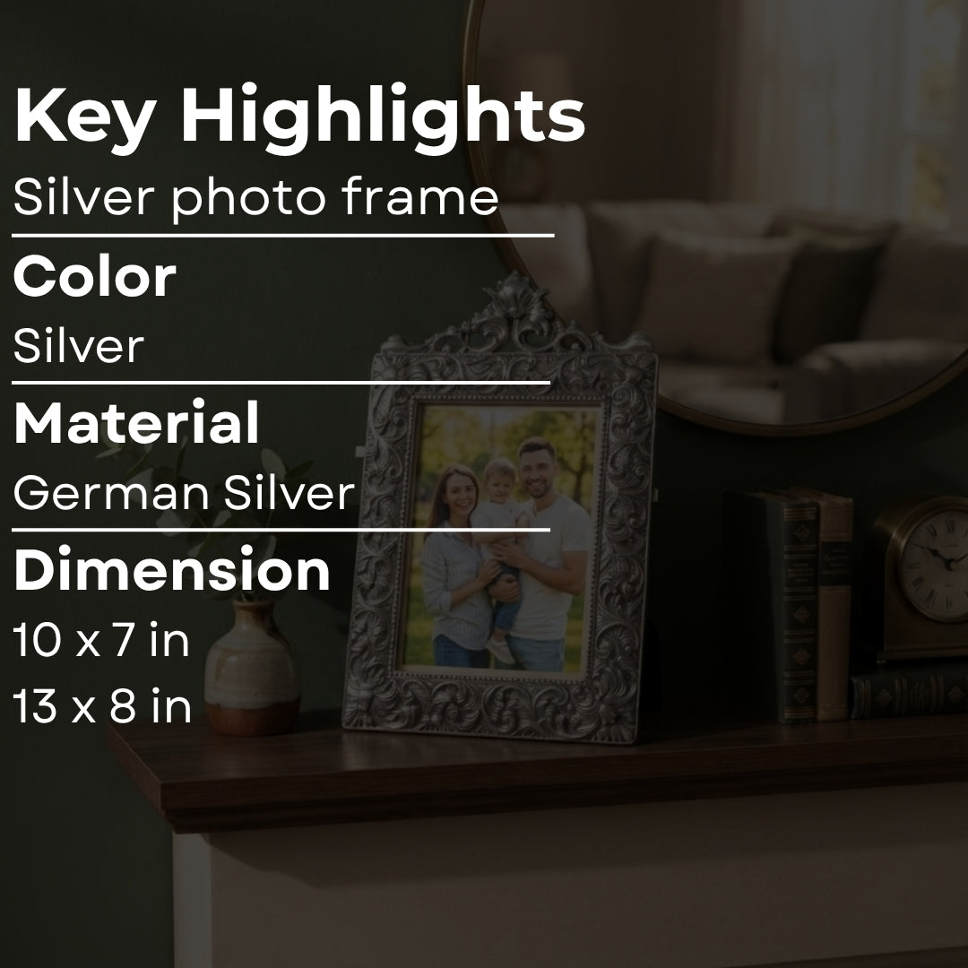 Silver Plated Ornate Photo Frame in Red Velvet Box for Festive Gifting
