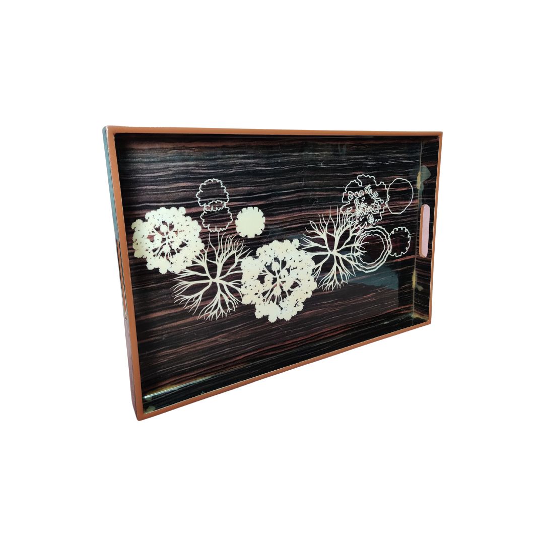 Tray Set Of 3 - Black & Brown Flower