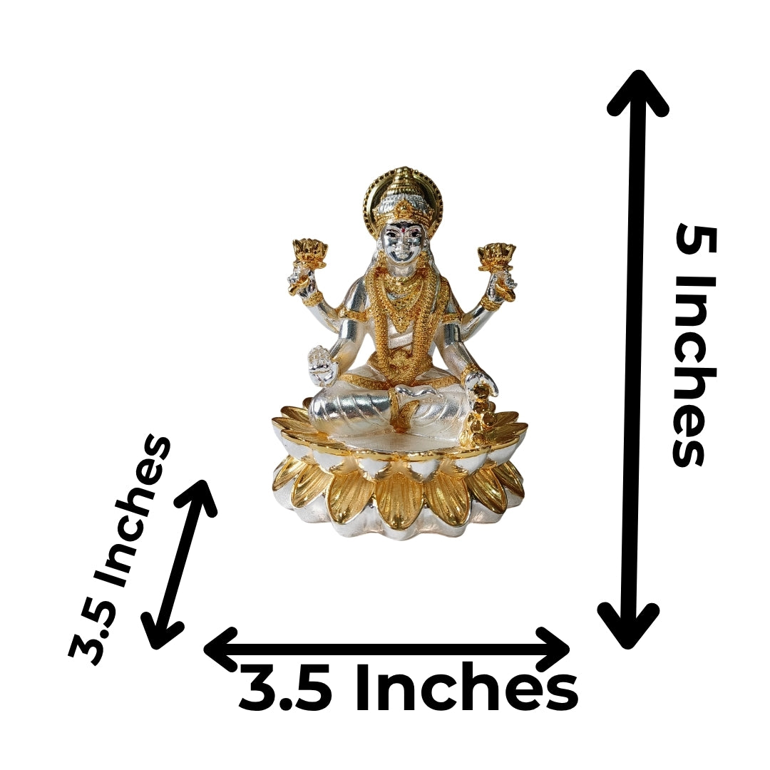 The Home Co. Divine Goddess Lakshmi Idol | 999 Pure Silver & 24K Gold Plated Murti on Lotus Base | Premium Fiber Vastu Decor & Gifting