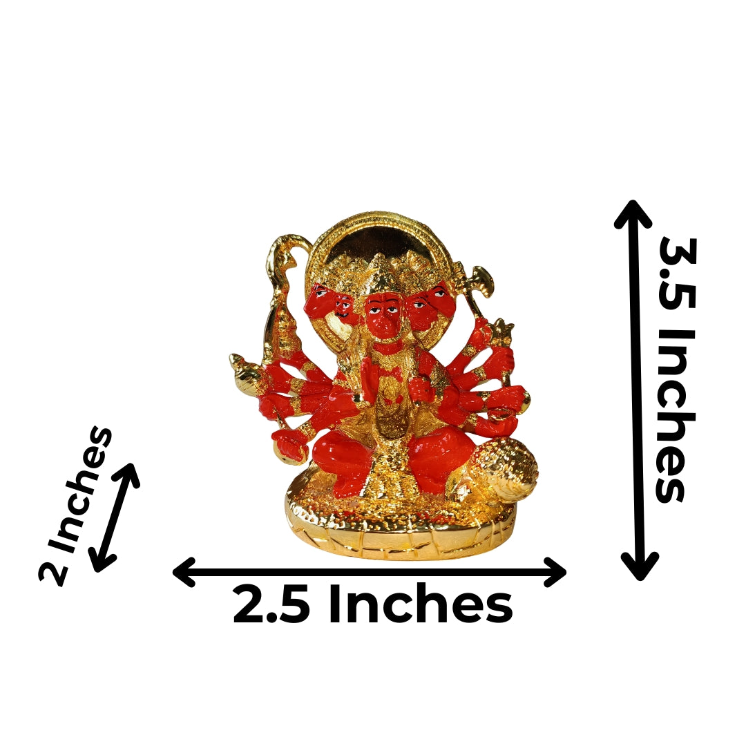 The Home CO-24K Gold Plated Panchmukhi Hanuman Fibre Idol | Orange Enamel Five-Faced Hanumanji Murti