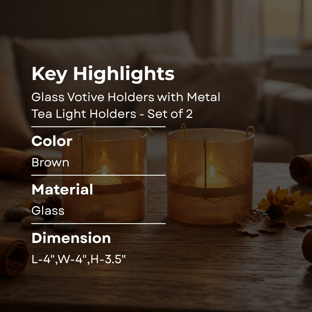 Brown Glass Votives with Internal Metal Tea Light Holders - single pc