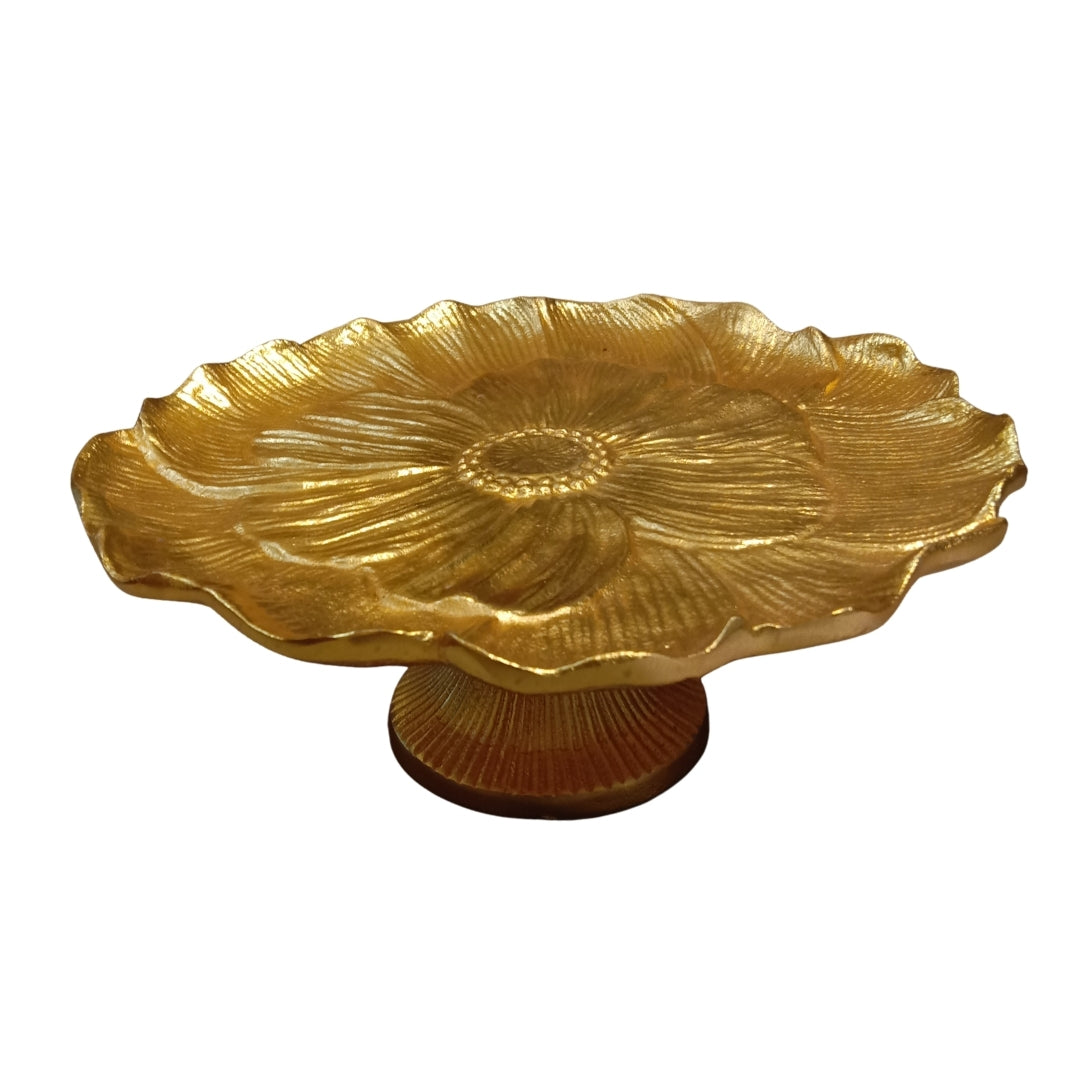 METAL Gold Floral Pedestal PLATTER