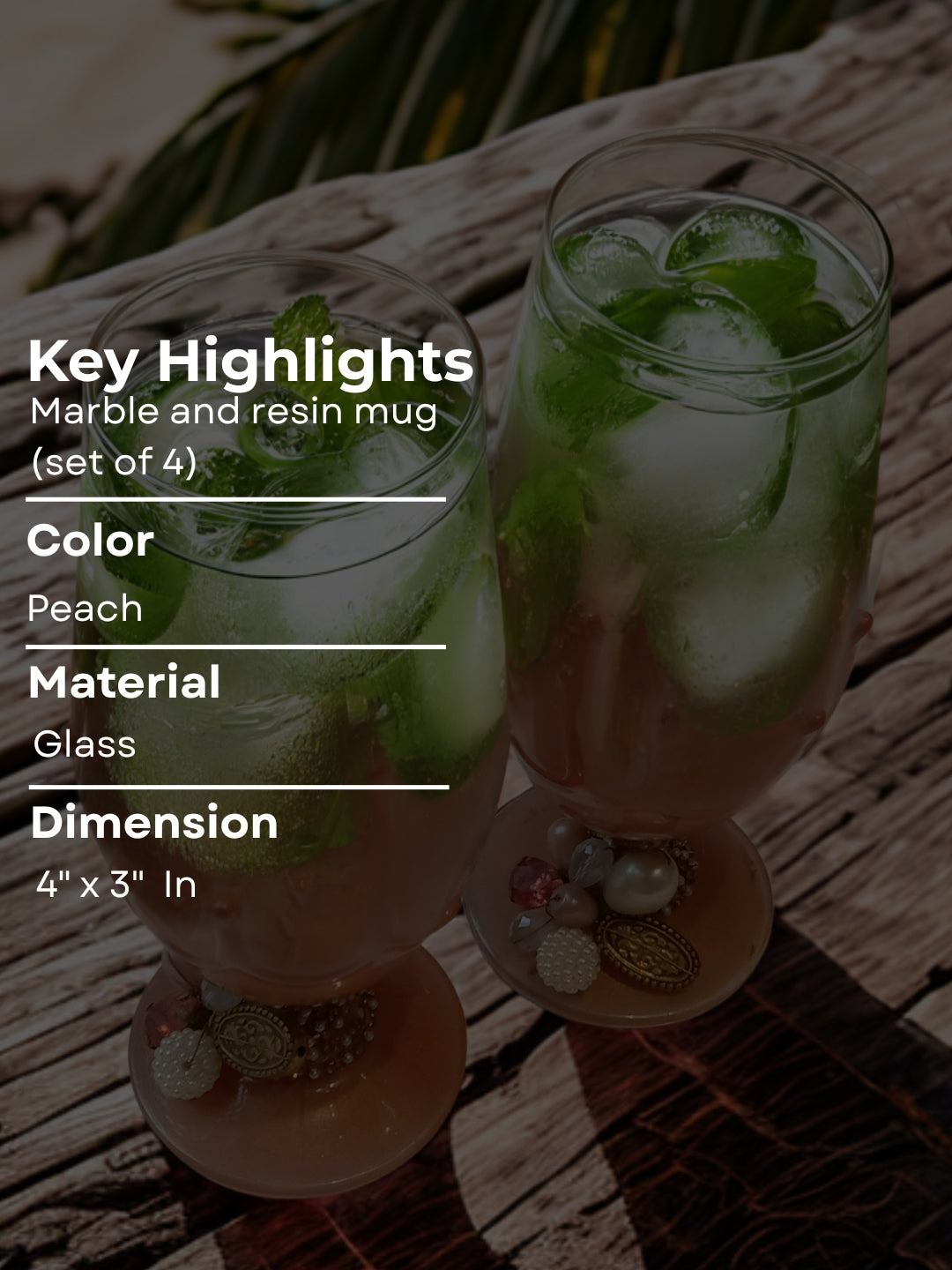 Peach Resin Mocktail Filigree Glass Set of 4