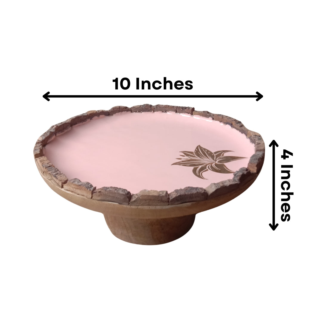 Peach Enamel Wooden Cake Stand with Tulip Foil Print
