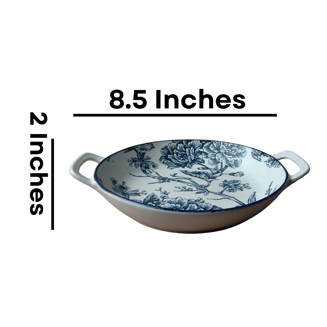 2 Pcs Blue & White Floral Ceramic Platter Set