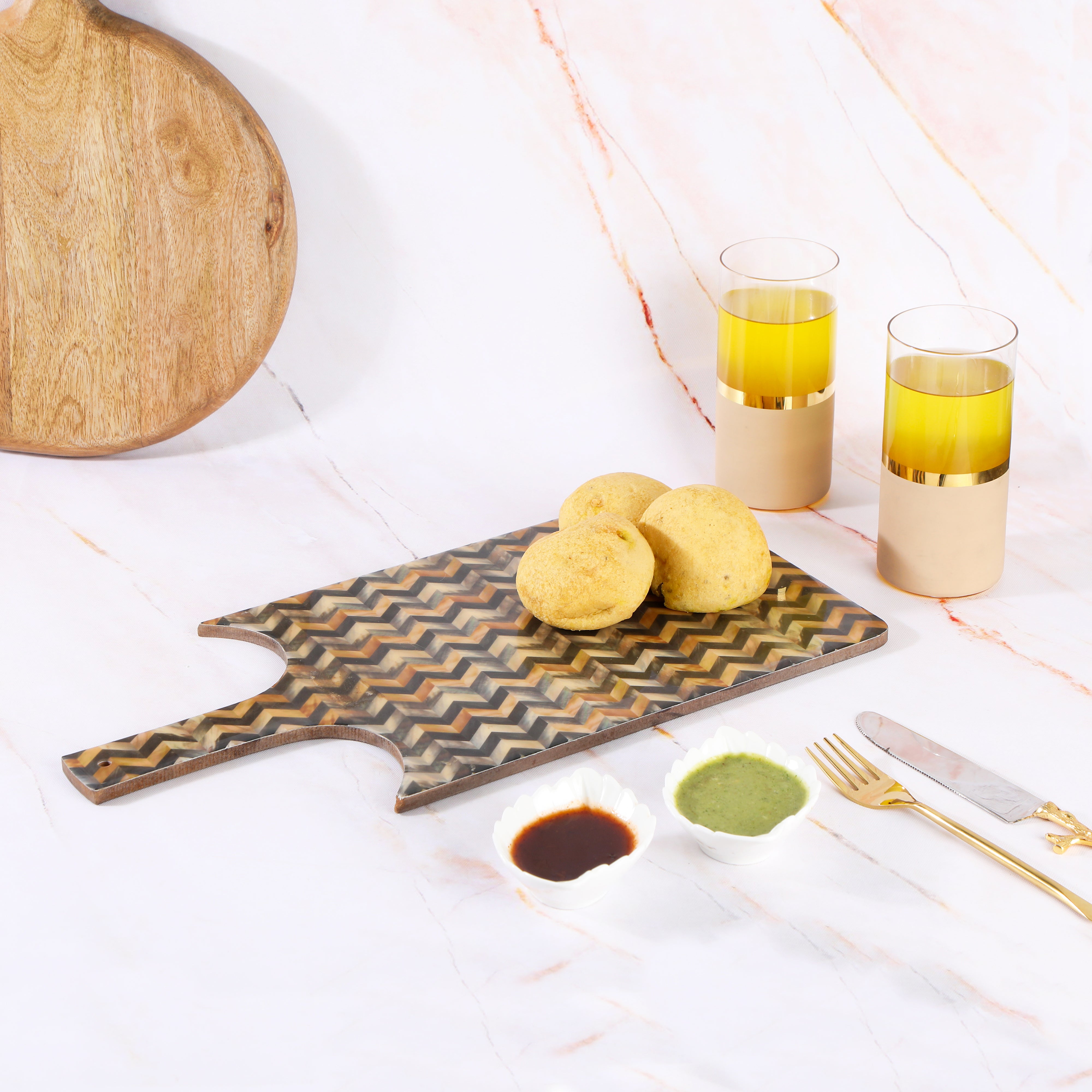 Chevron Print & Enameled Cheese Platter