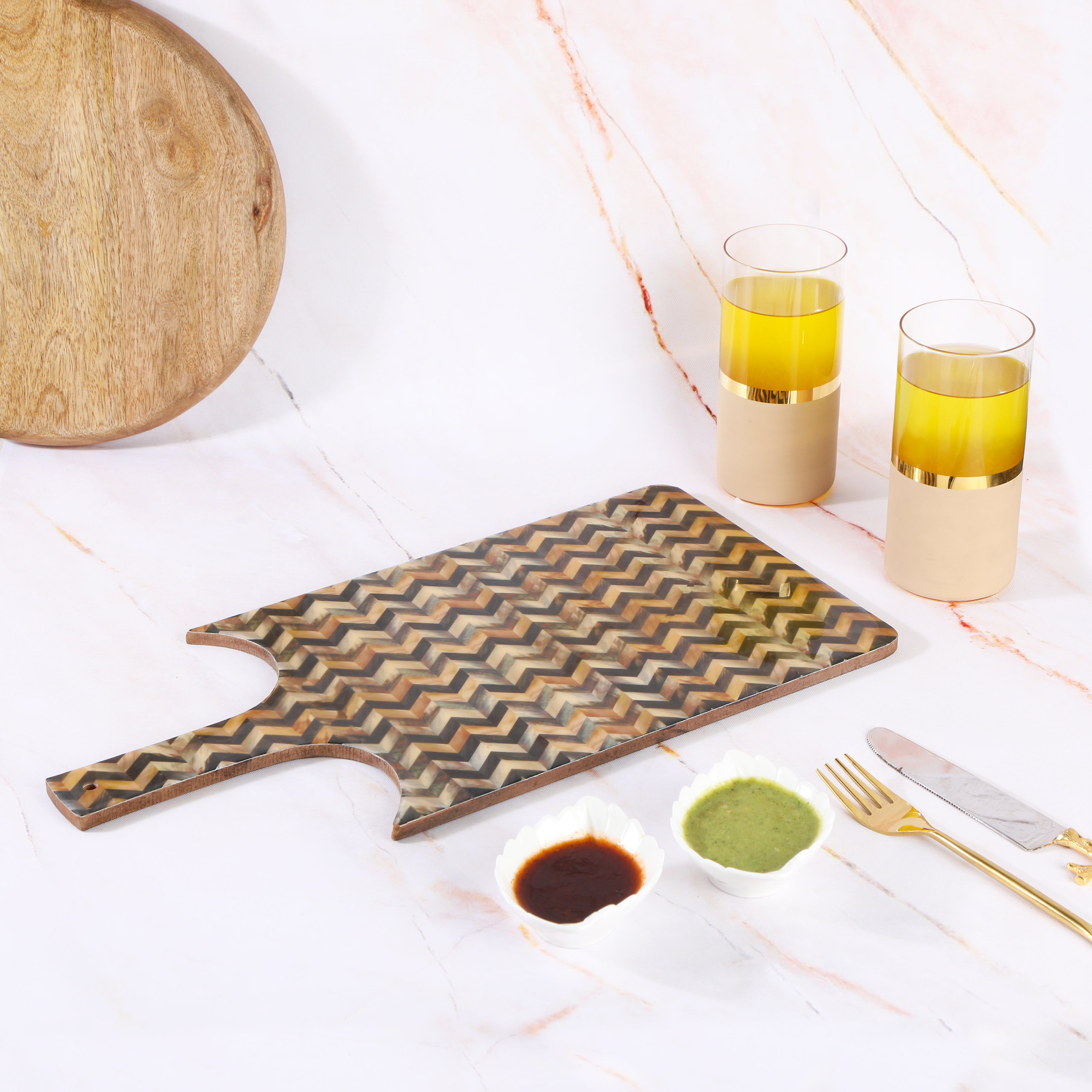 Chevron Print & Enameled Cheese Platter