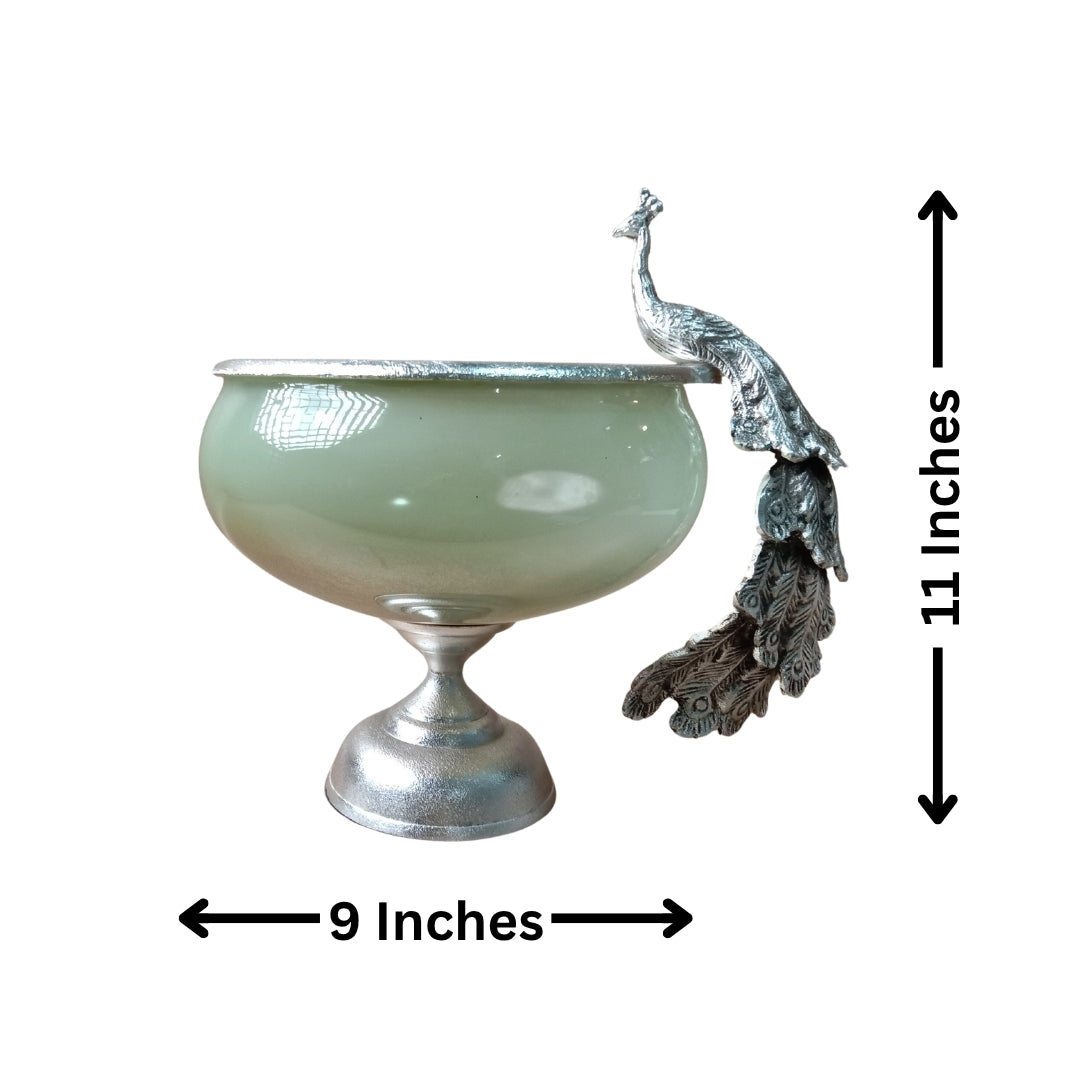 Handcrafted Metal & Glass Peacock Bowl with Premium Velvet Gift Box