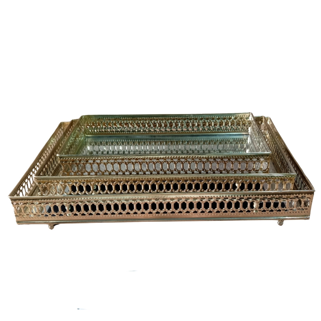 Decorative Gold Mirrored Tray Set 3