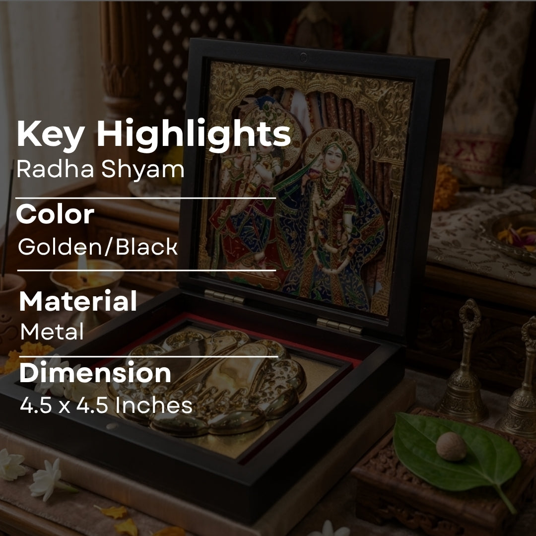 Premium 24K Gold & 999 pure Silver Plated Radha Krishna Charan Paduka Pooja Box