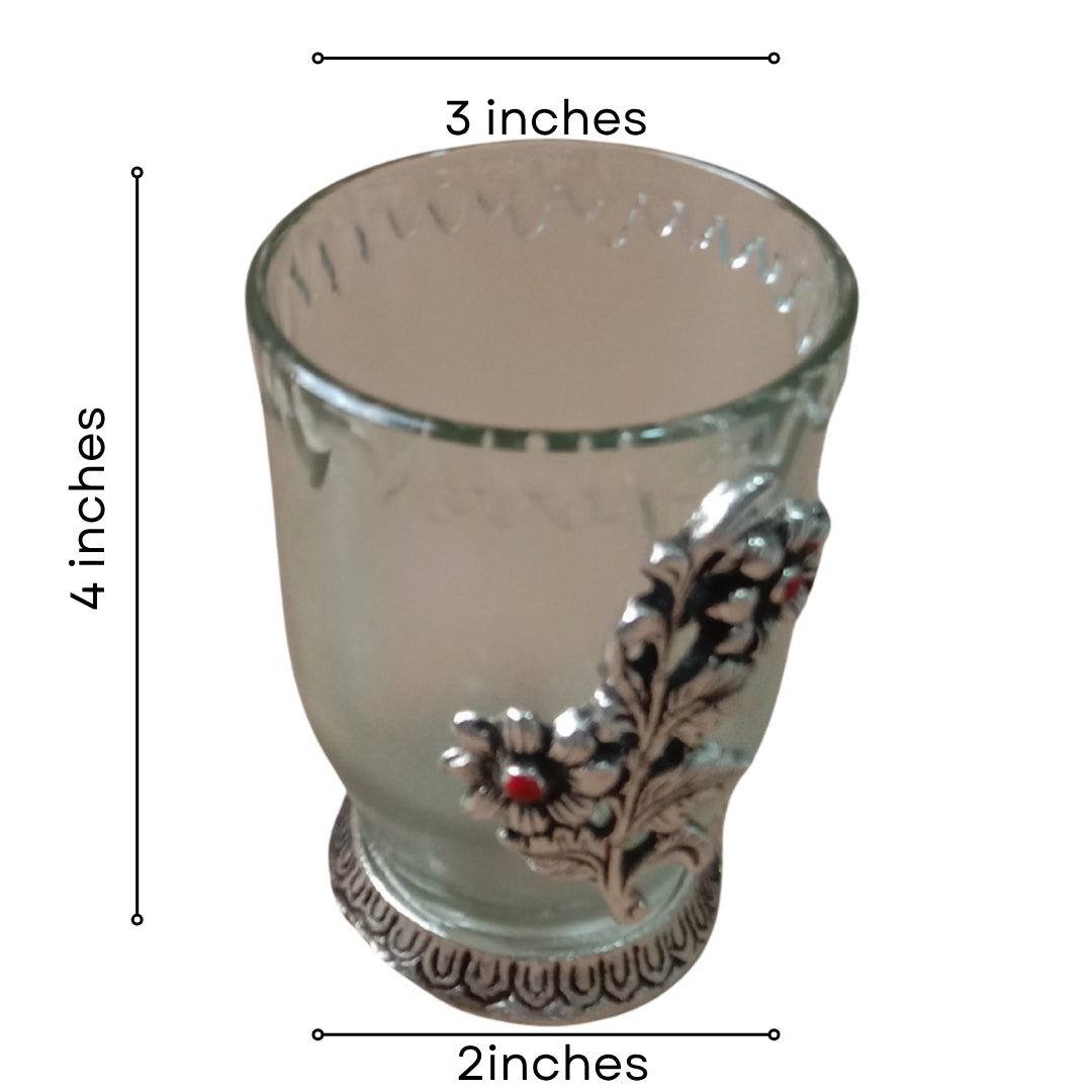 Silver Plated Tray and Glass Set of 2 with Turquoise Velvet Box for Gifting