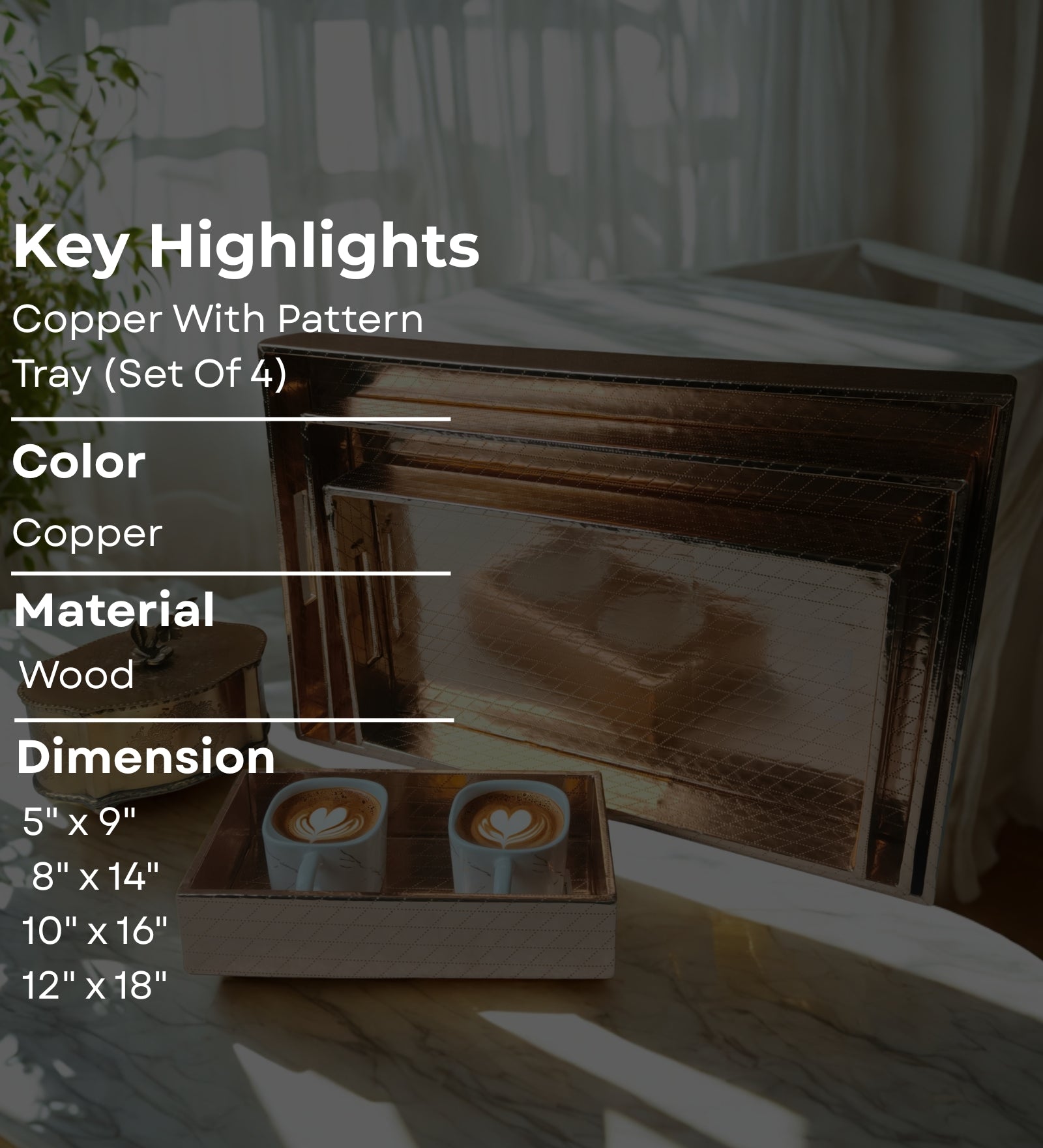 Copper With Pattern Tray (Set Of 4)