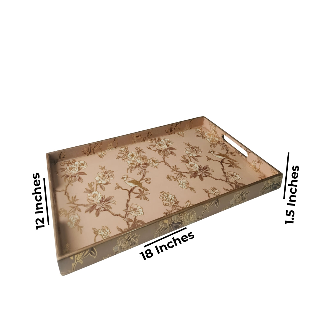 Wooden Peach Bird Print Design Tray Large