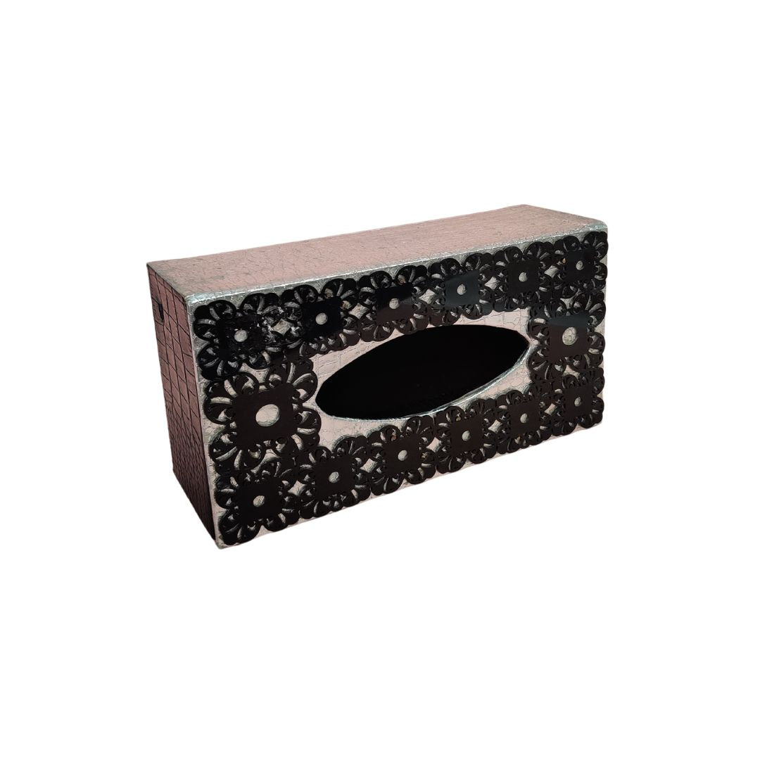 Tissue Box - Black & Silver Leatherette