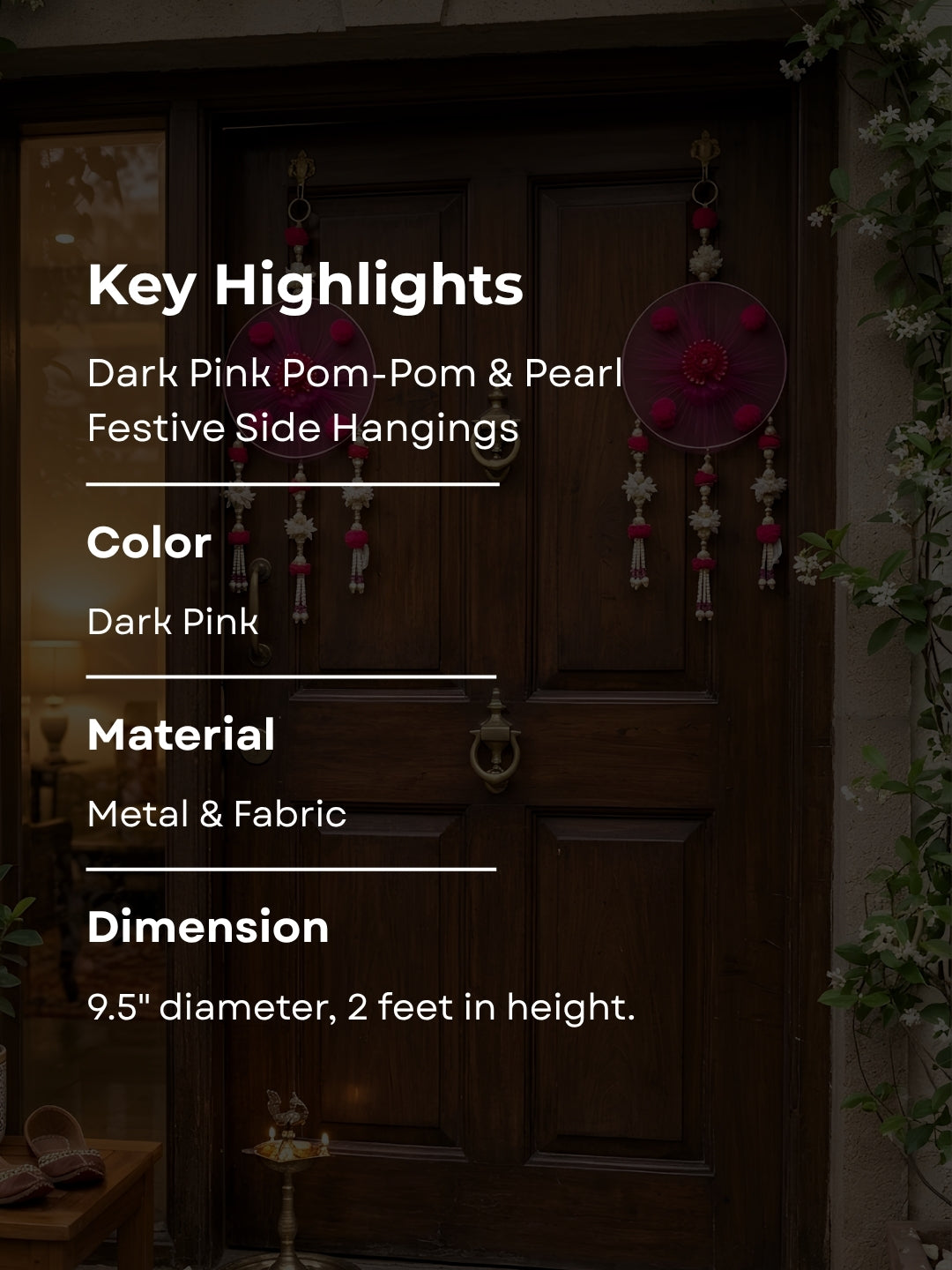 Dark Pink Pom-Pom & Pearl Festive Side Hangings