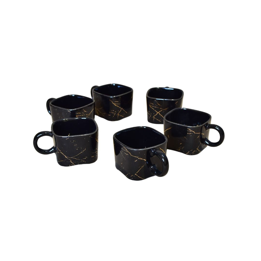 Ceramic Cup With Bamboo Tray Set Of 6 - Black