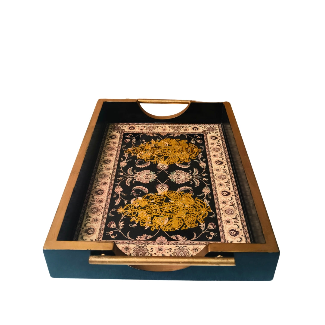 Small Black Wooden Digital Print Enamel Tray