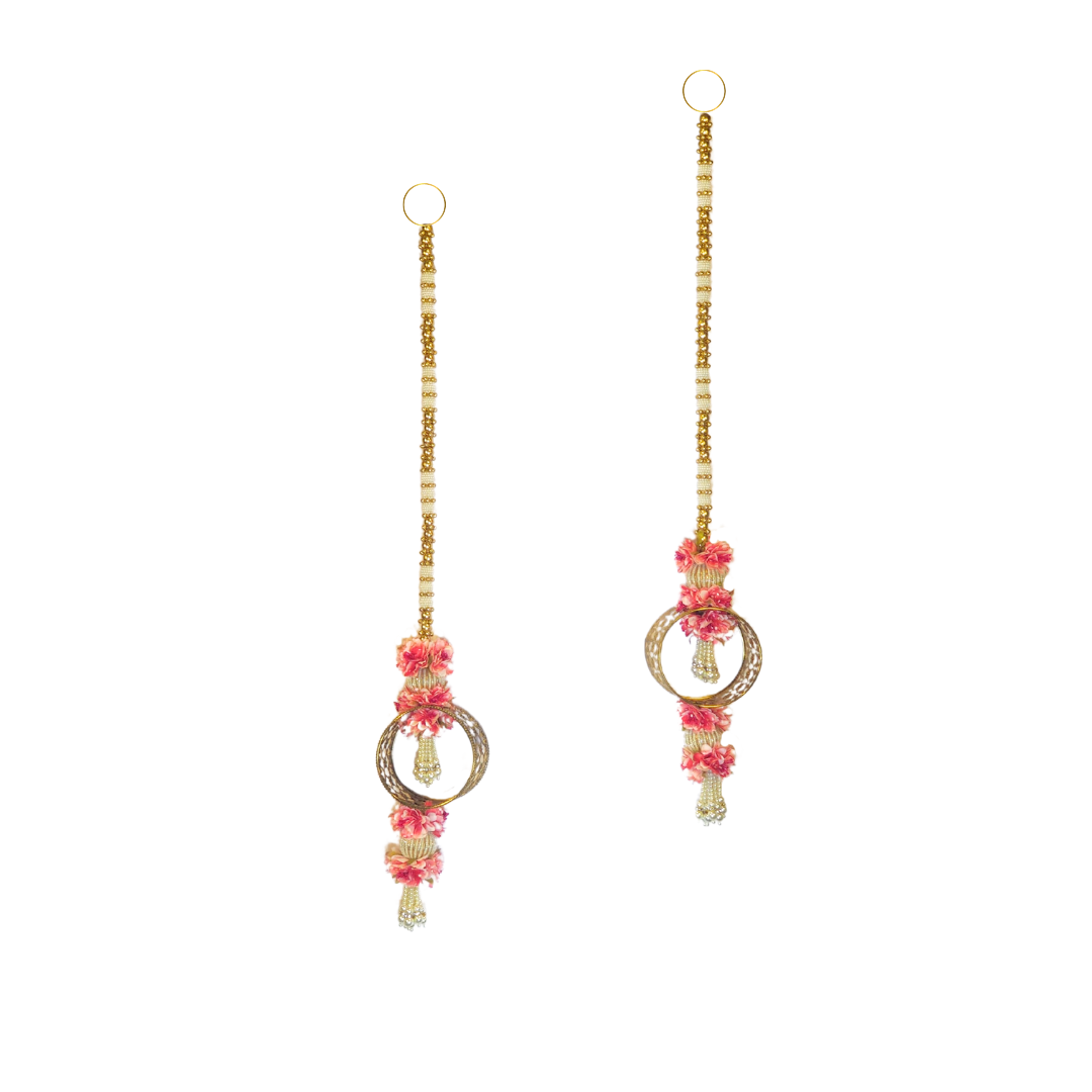 Peach Flower Toran With Ring Shape Side Hanging  Set Of 2