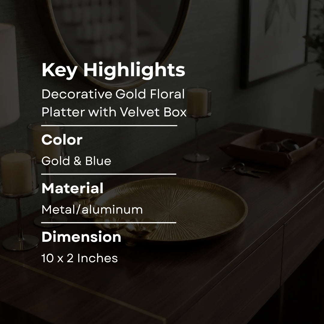 Decorative GOLD Floral Platter with Velvet Box