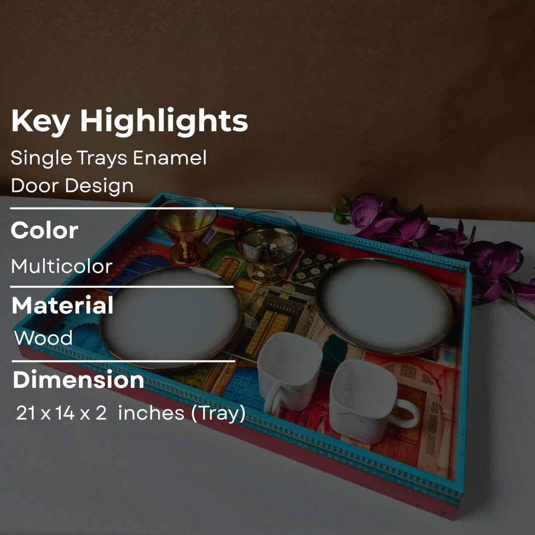 Mughal Darbar Design Enamel Rectangle Tray