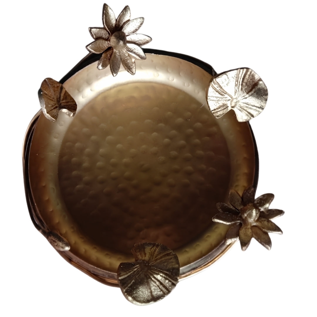Decorative Brass Lotus Floating Bowl with Flowers