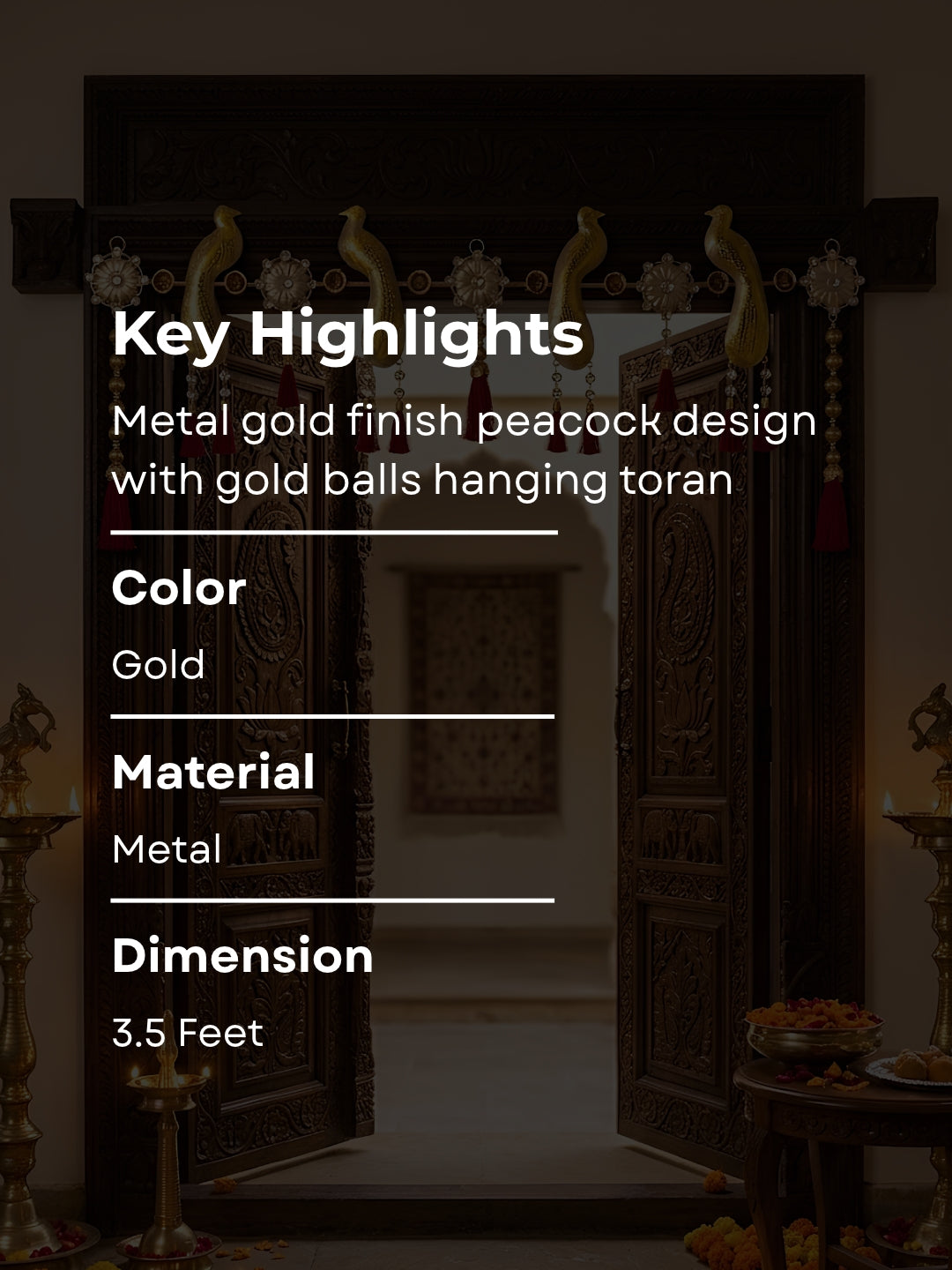 metal gold finish peaock design with gold balls hanging toran