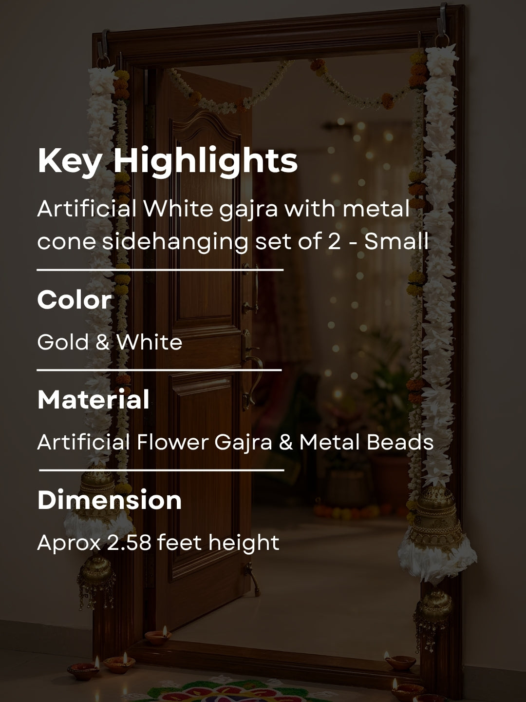 Artificial White gajra with metal cone sidehanging set of 2 - Small