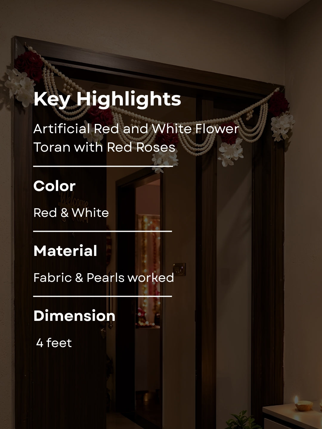 Artificial red & white flower with red roses toran
