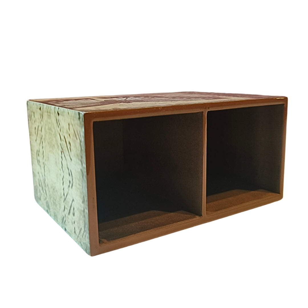 Butterfrly Print & Enamel Wooden 2 Partition Caddy