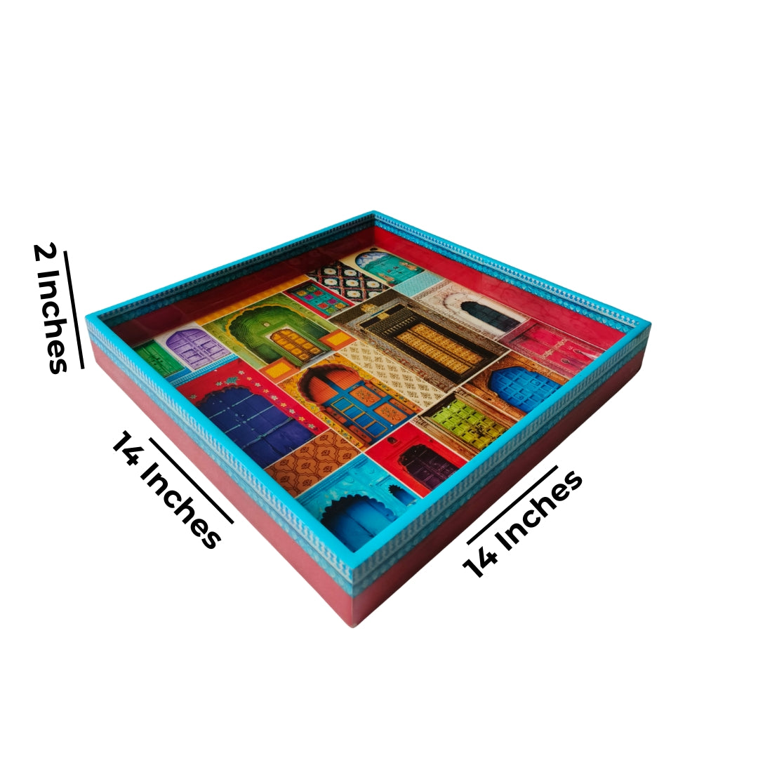 Mughal Print Design Enamel Square Tray