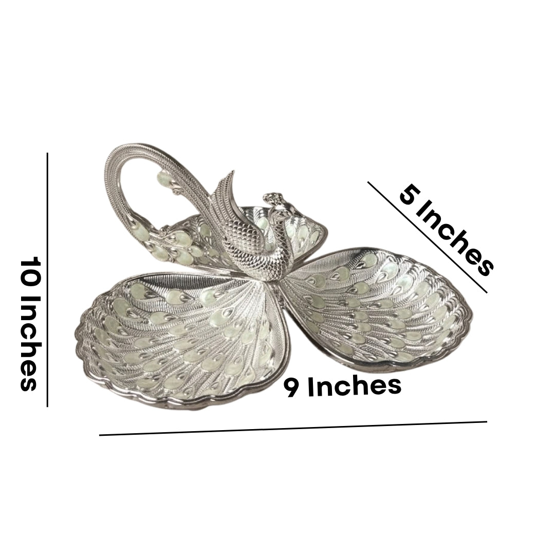 Decorative Silver Plated Peacock 3 Compartment Serving Tray