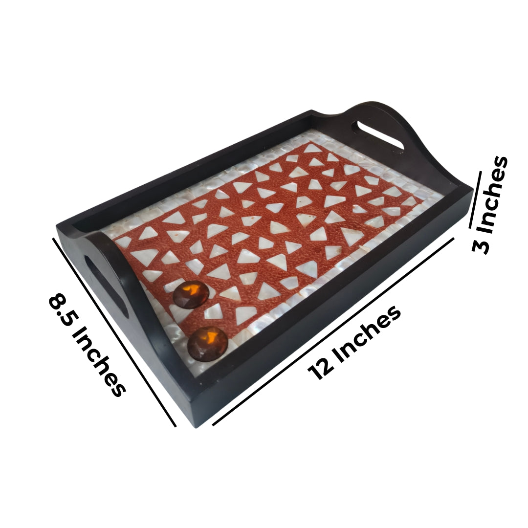 Set of 2 - wooden mother of pearl & chemical trays