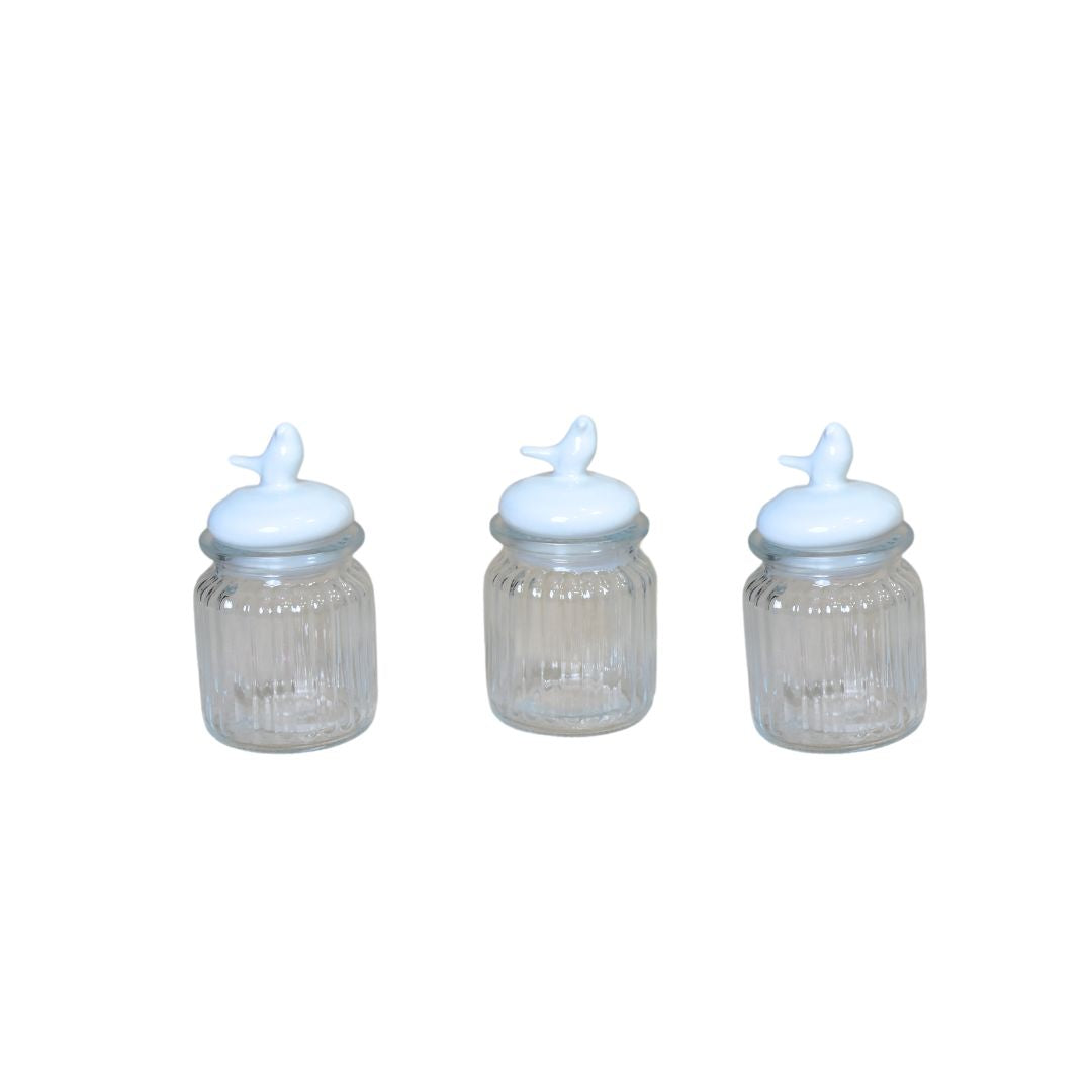 Ceramic Jar With Bird Lid Set Of 3