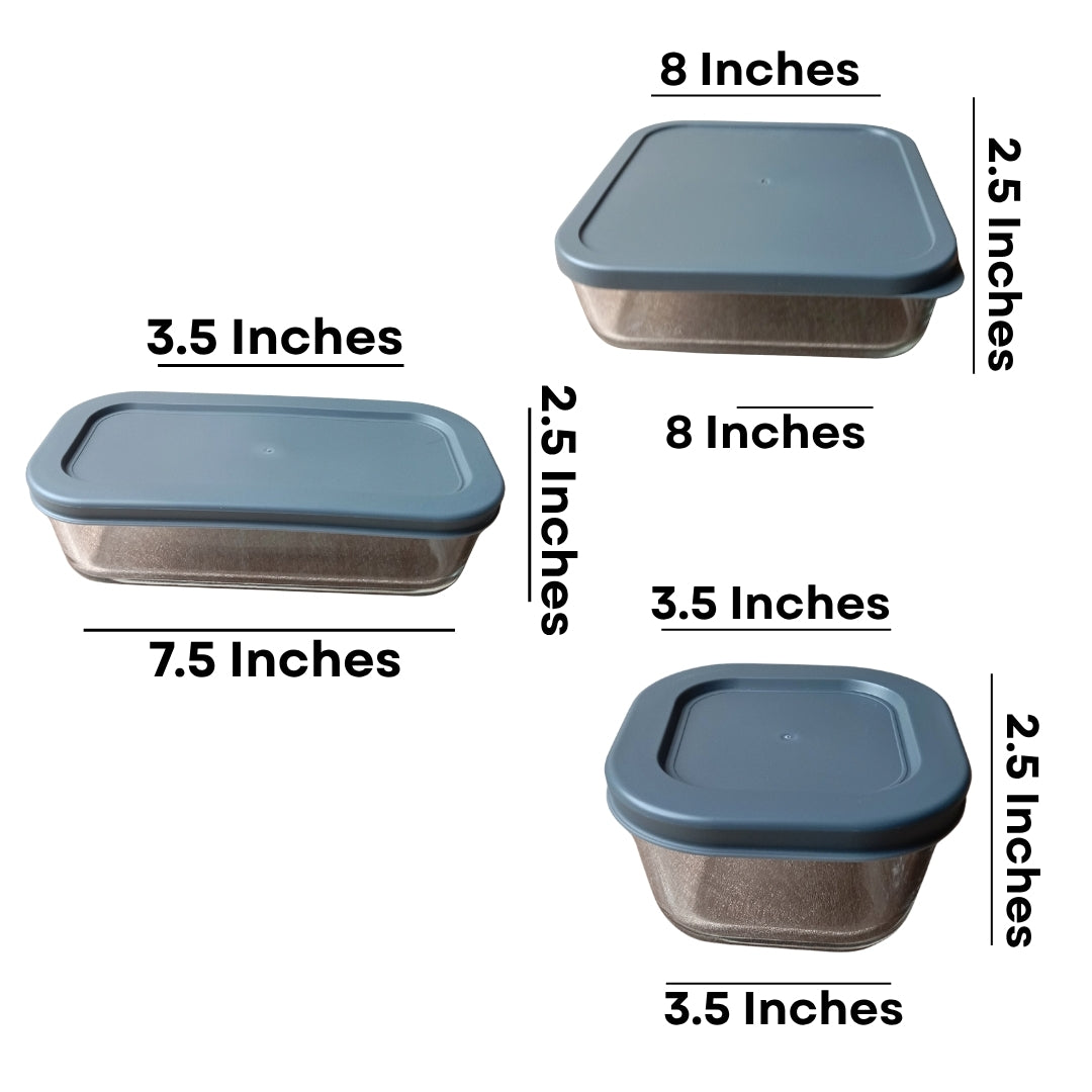 Glass Storage Container Set with Grey Airtight Lids   - set of 4