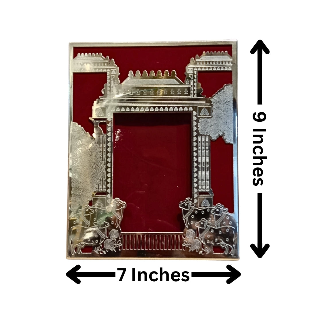 Silver Plated Pichwai Kamdhenu Cow Photo Frame (Red Velvet Gift Box)
