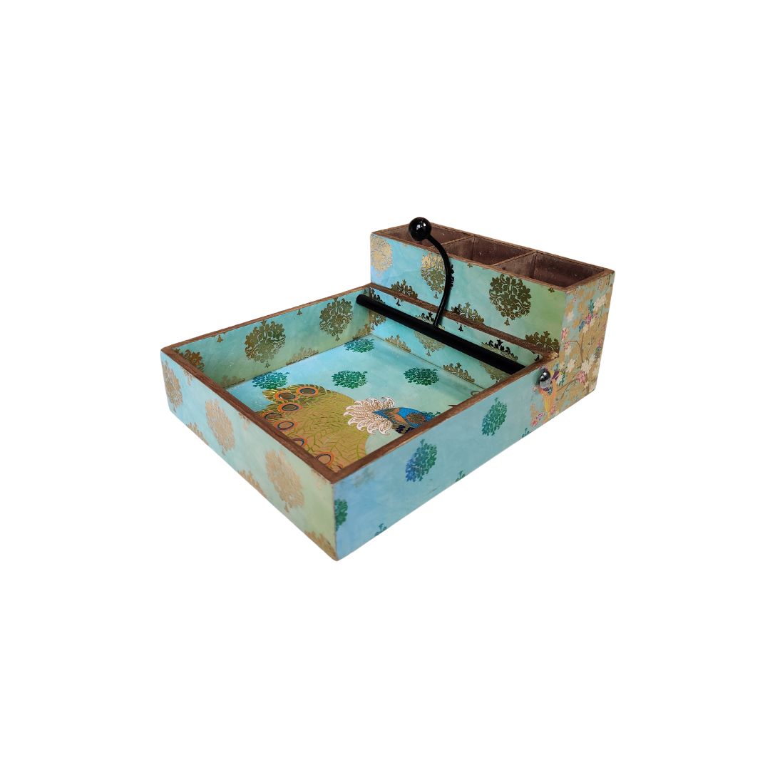 Large Cutlery Tissue Holder - Green Peacock