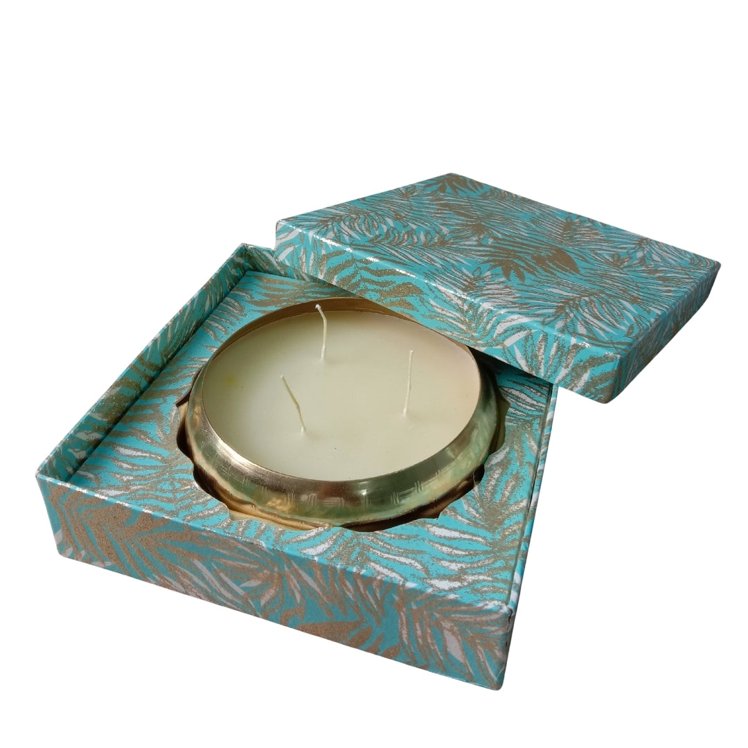 Gold Bowl 3-Wick Scented Candle in Blue Gift Box