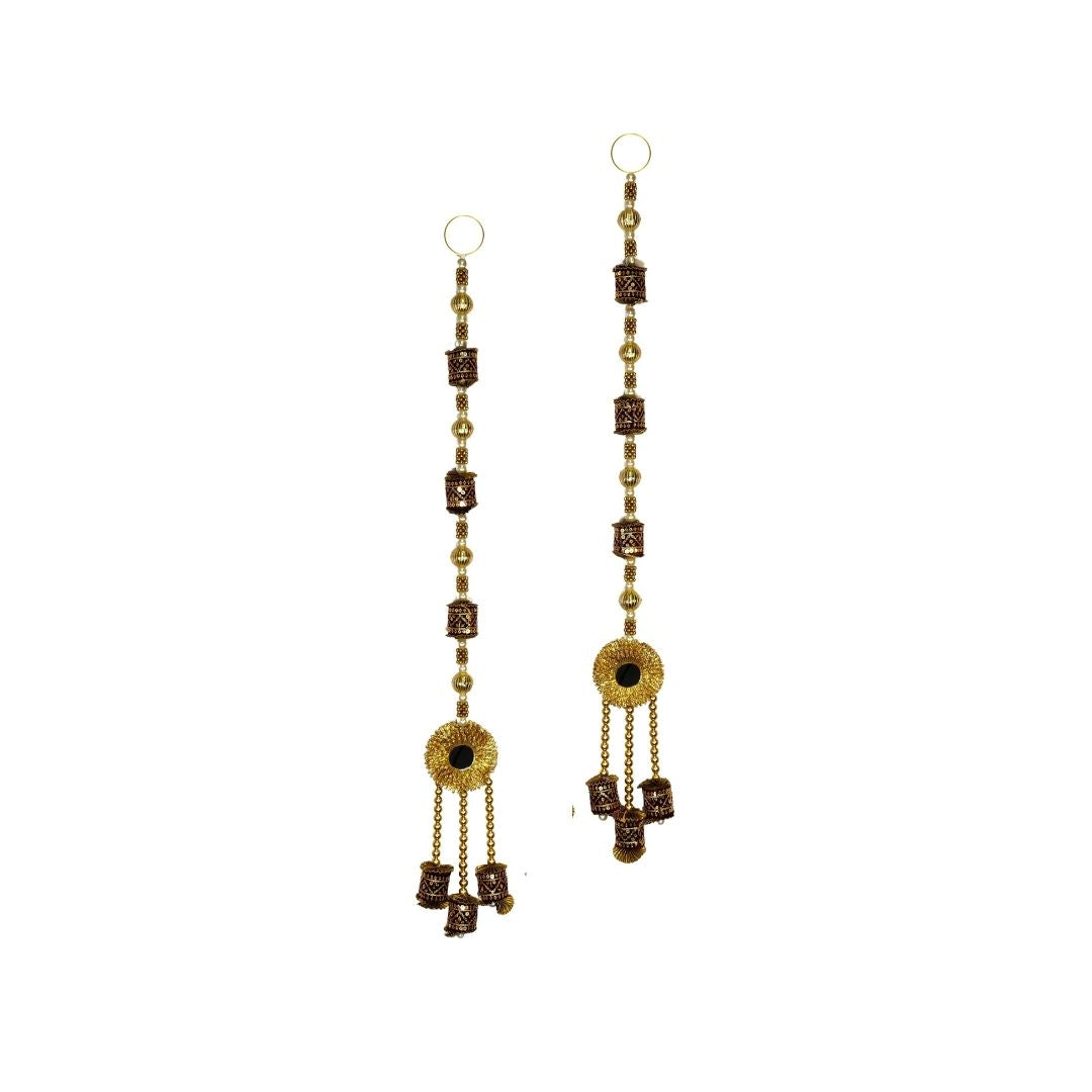 Gold Hanging Pearl Toran With Gota Mirror And Side Hanging Combo