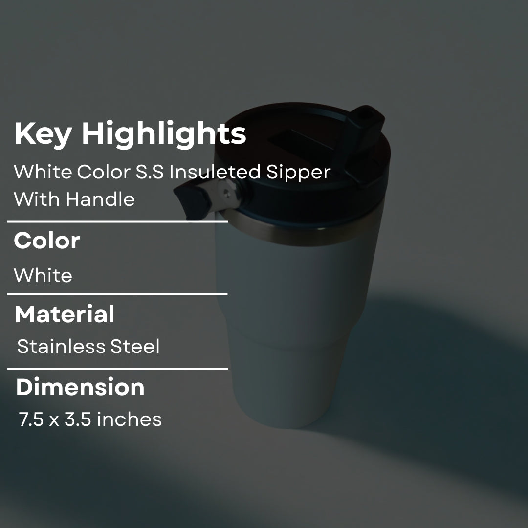 White Stainless Steel Insulated Sipper With Handle