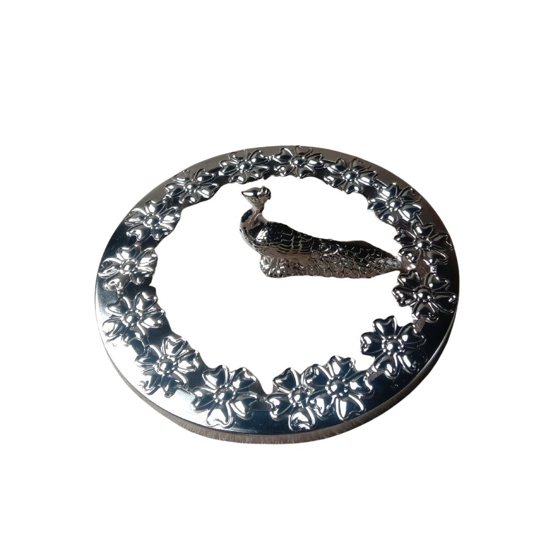 white metal Decorative Silver Peacock Design Round Storage Box with Lid