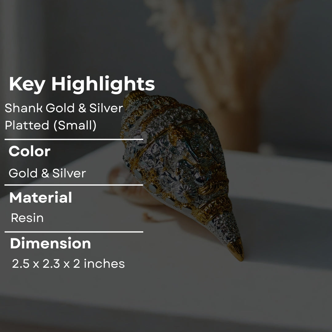 The Home Co- 999 Pure Silver Plated & 24K Gold Plated Ganesh Shankh Sacred 5 Inch Dual-Tone Conch Shell