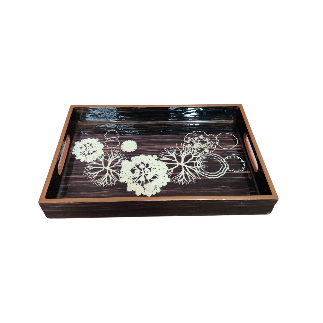 Tray Set Of 3 - Black & Brown Flower