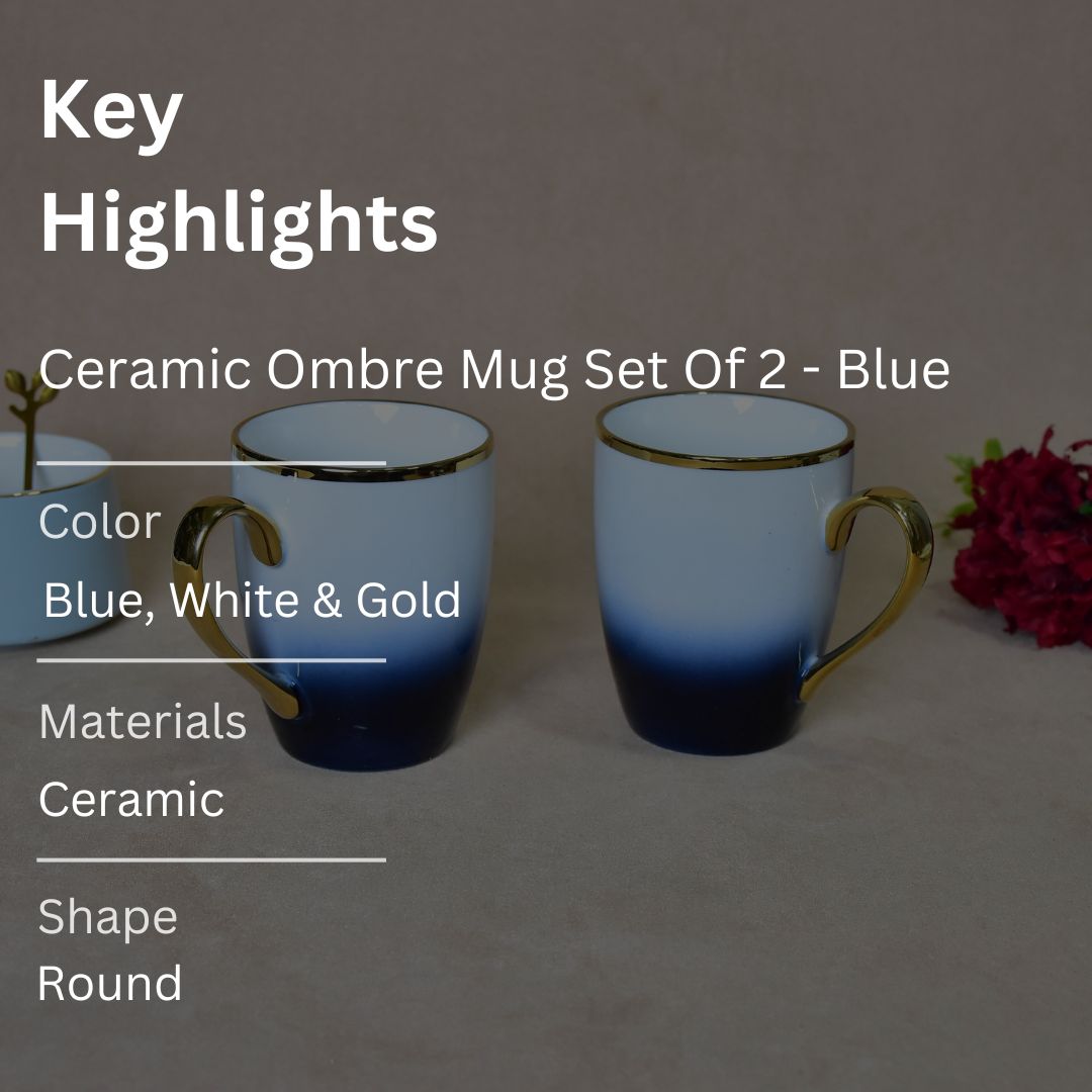 Ceramic Ombre Mug Set Of 2 - Blue