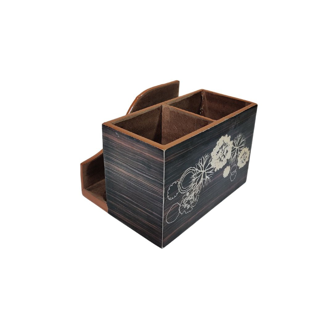 Small Cutlery Tissue Holder - Black & Brown Flower