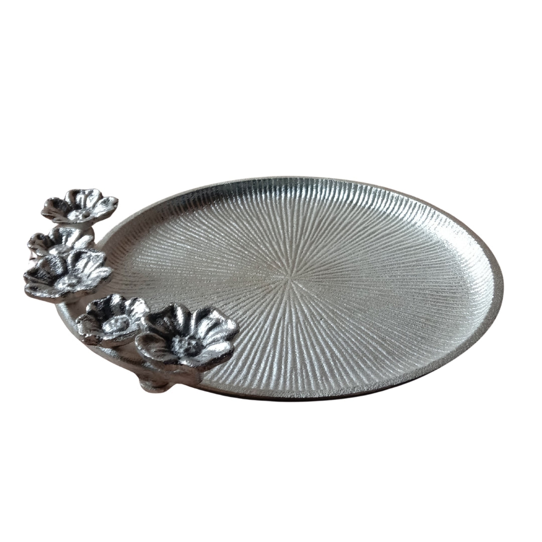 Decorative Silver Floral Platter with Velvet Box