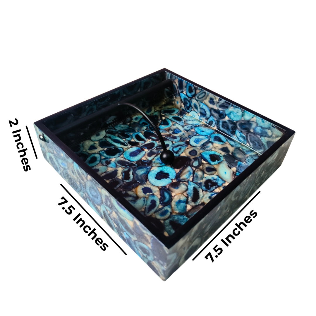 Square tissueholder - Wooden Blue Agate Print & Enamel